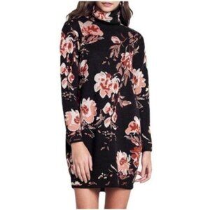 ALI & JAY Floral Mockneck Knit Black Pink Long Sleeve Sweater Dress Womens XS